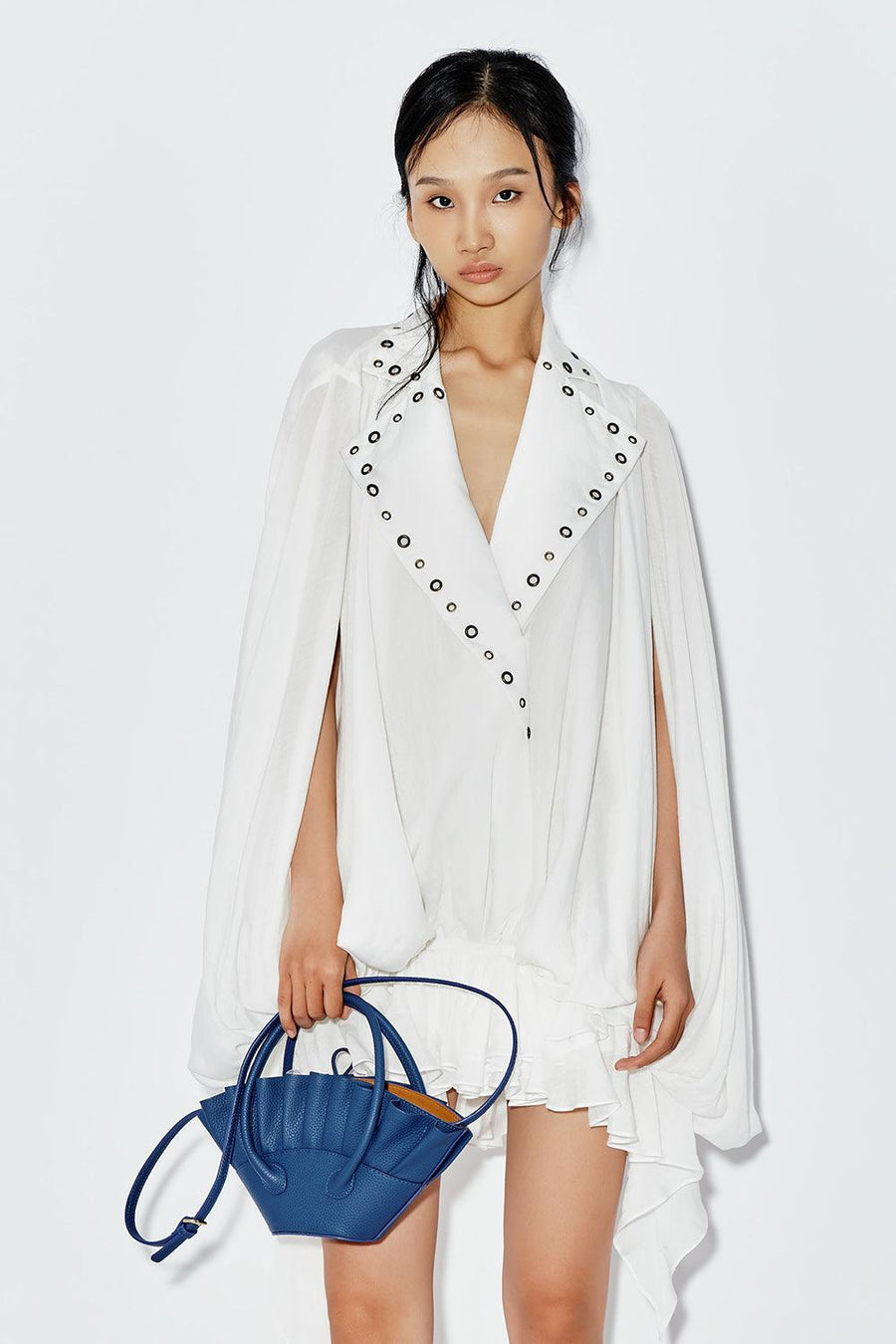 Bluebottle Drop Waist Notch Lapel Chiffon Mini Dress White Mini Dress DAS LA VIE