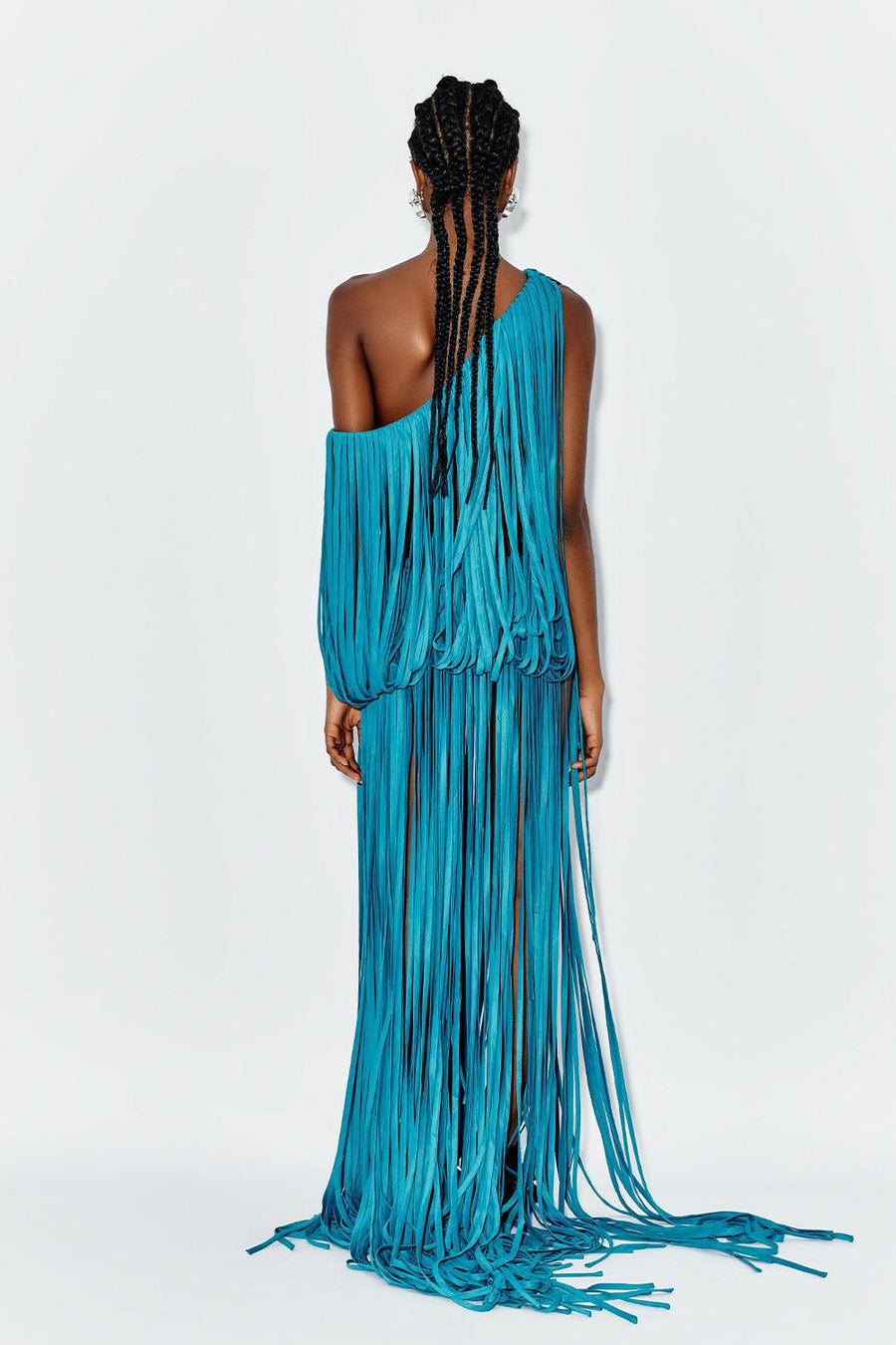 Daphne Blouson Asymmetric Shoulder Silk Blend Extra Long Length Dress Maxi Dress DAS LA VIE