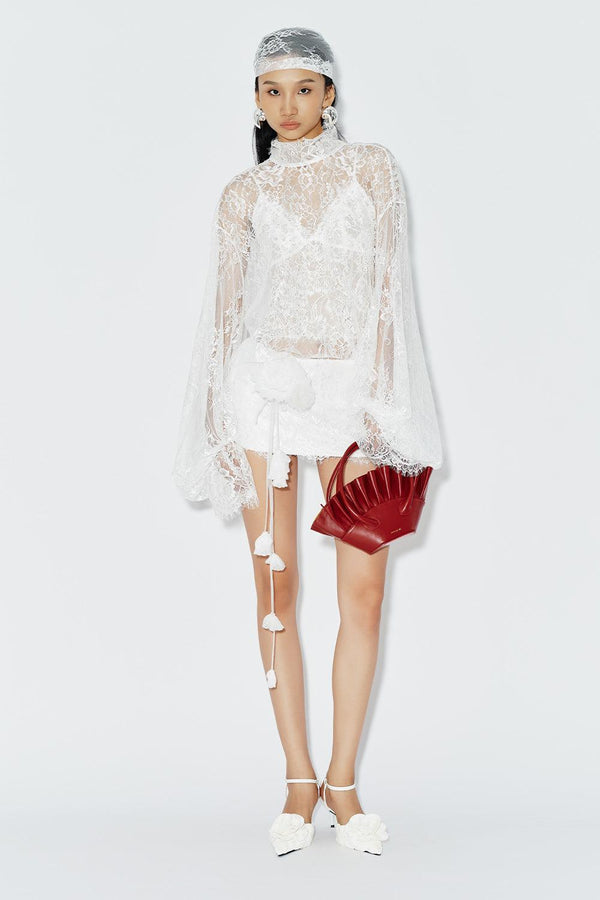 Angel Blouson See-Through Lace Mini Dress