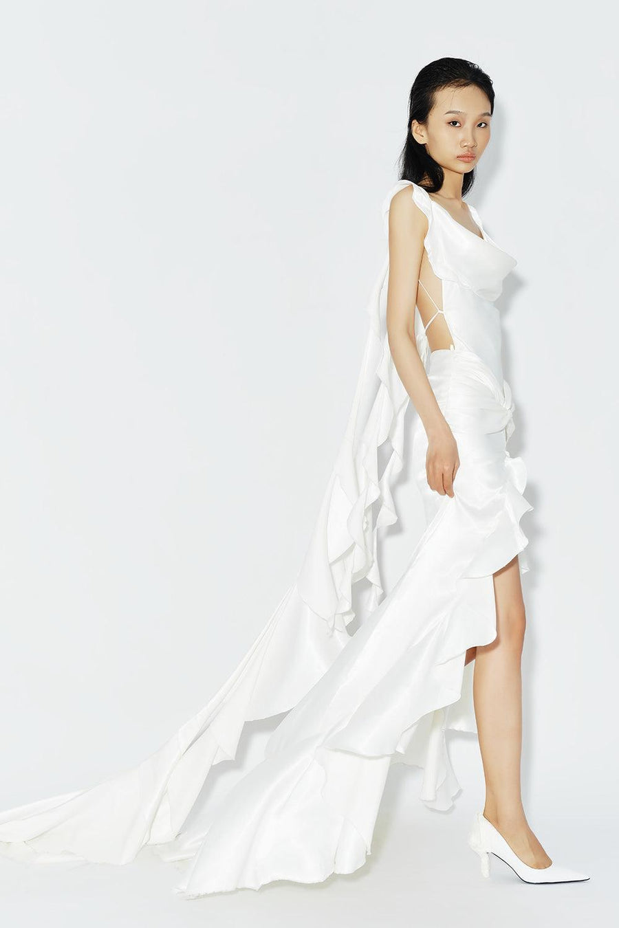 Camomlie Asymmetric Ruffled Silk High-low Dress Maxi Dress DAS LA VIE
