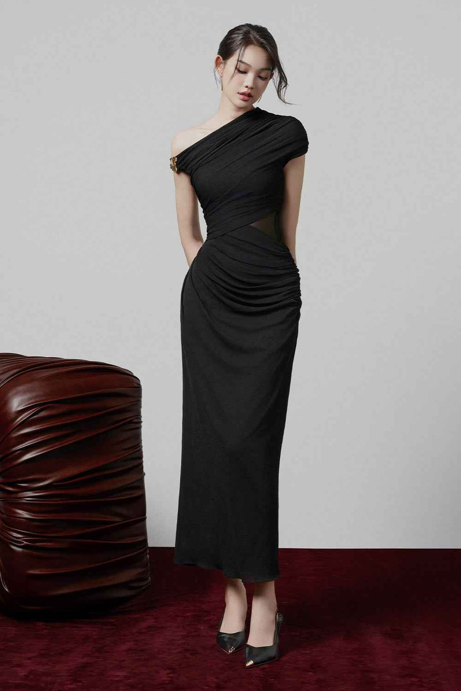 Juniper Sheath Asymmetric Sleeved Elastane Ankle Length Dress