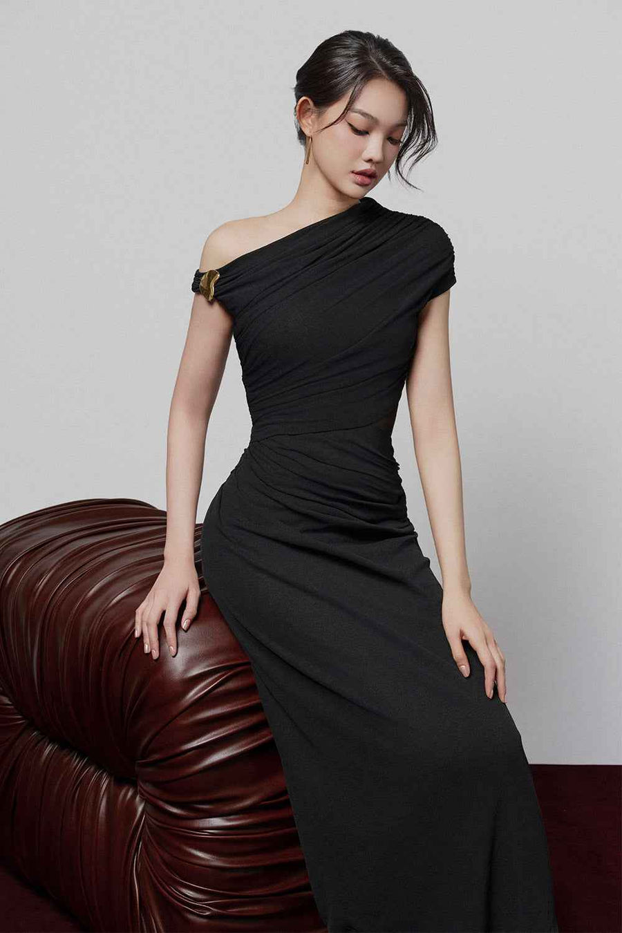 Juniper Sheath Asymmetric Sleeved Elastane Ankle Length Dress