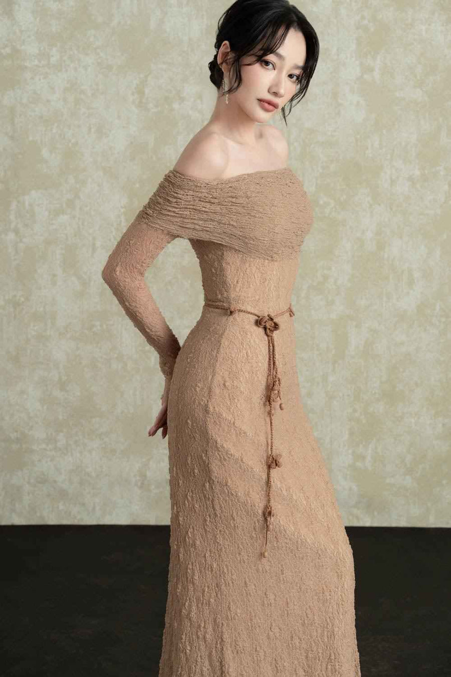 Hazel A-line Off-Shoulder Spandex Ankle Length Dress