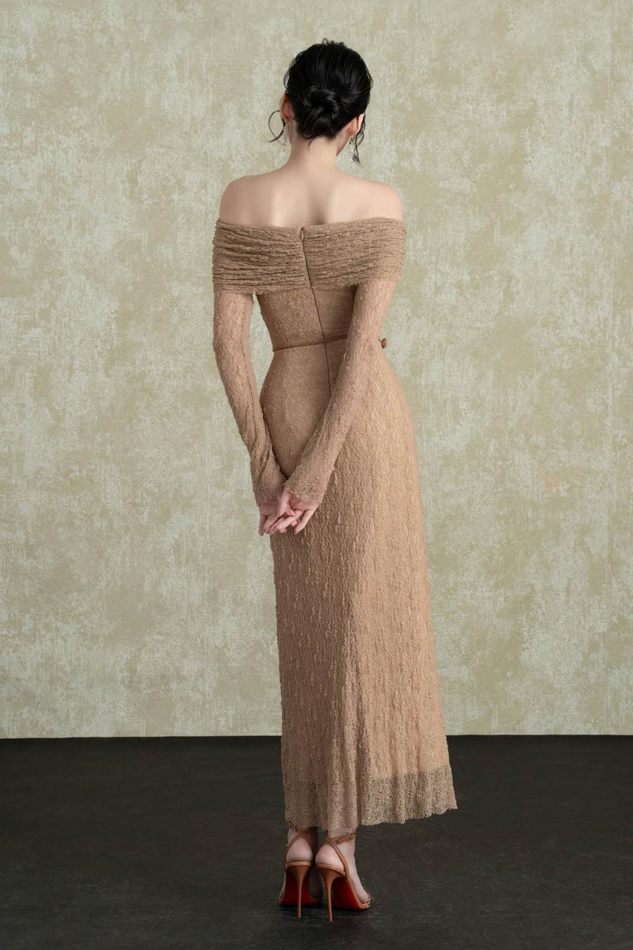 Hazel A-line Off-Shoulder Spandex Ankle Length Dress 6