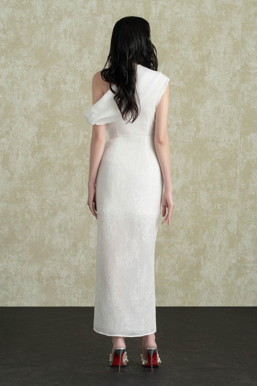 Celes Sheath Asymmetric Voile Ankle Length Dress 5
