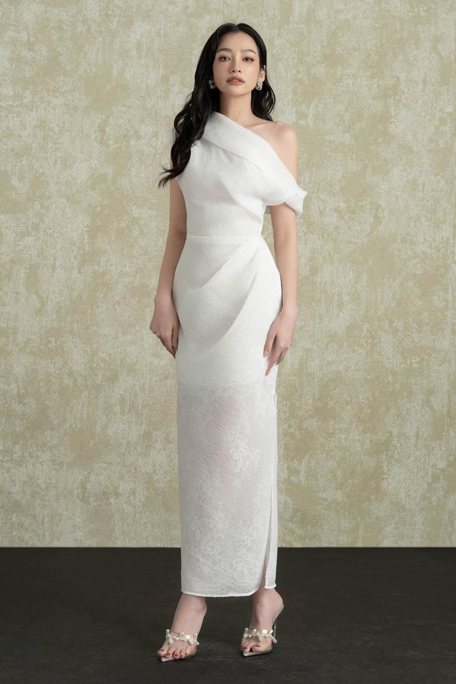Celes Sheath Asymmetric Voile Ankle Length Dress 6
