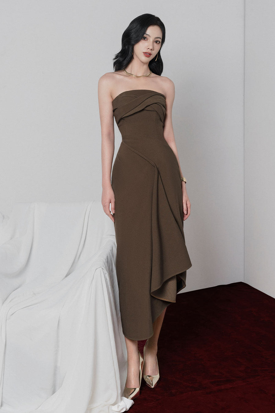 Carmen Strapless Asymmetric Kate Midi Dress 1