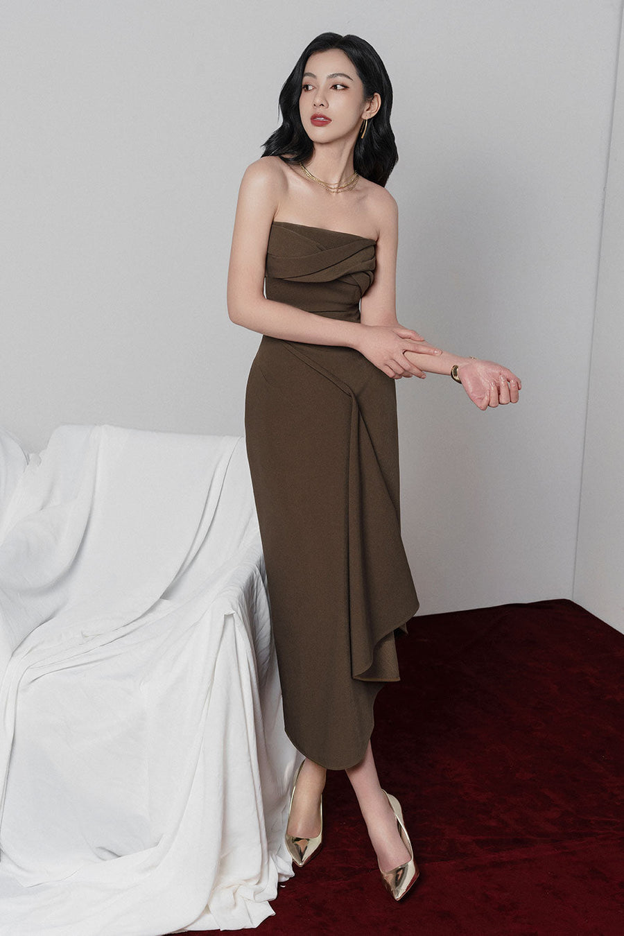 Carmen Strapless Asymmetric Kate Midi Dress 4