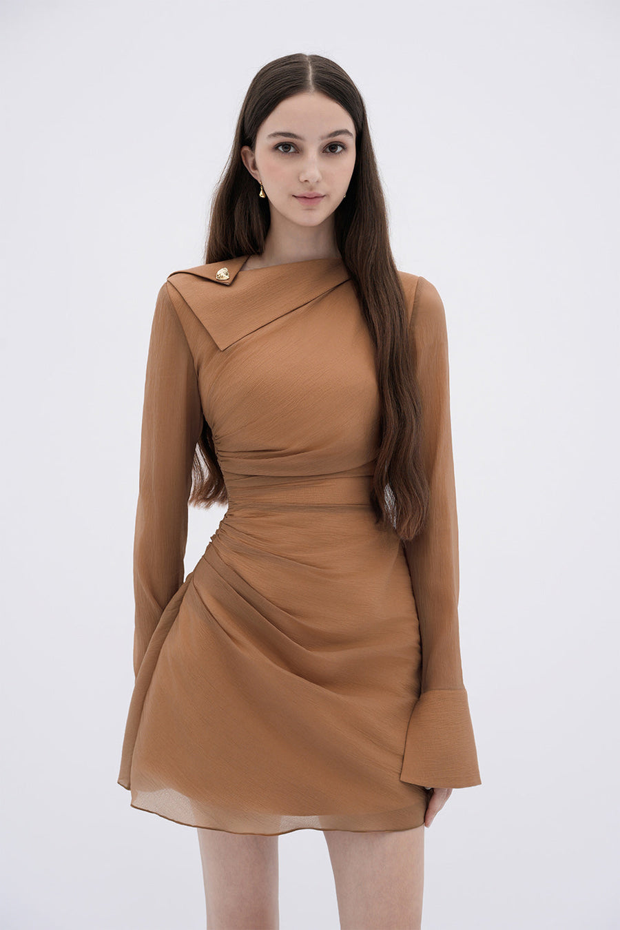Roux A-line Asymmetric Neck Voile Mini Dress 3