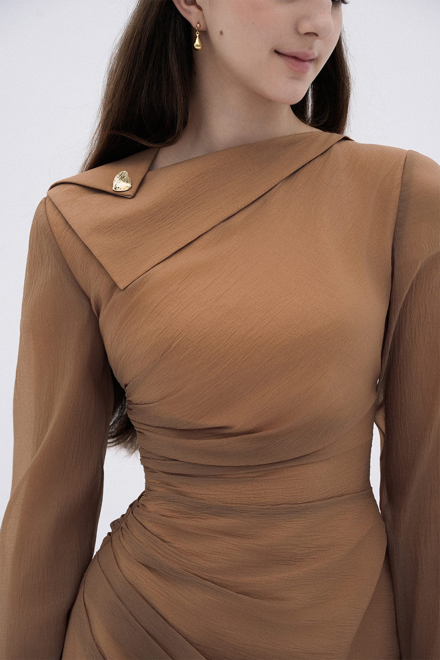 Roux A-line Asymmetric Neck Voile Mini Dress 2