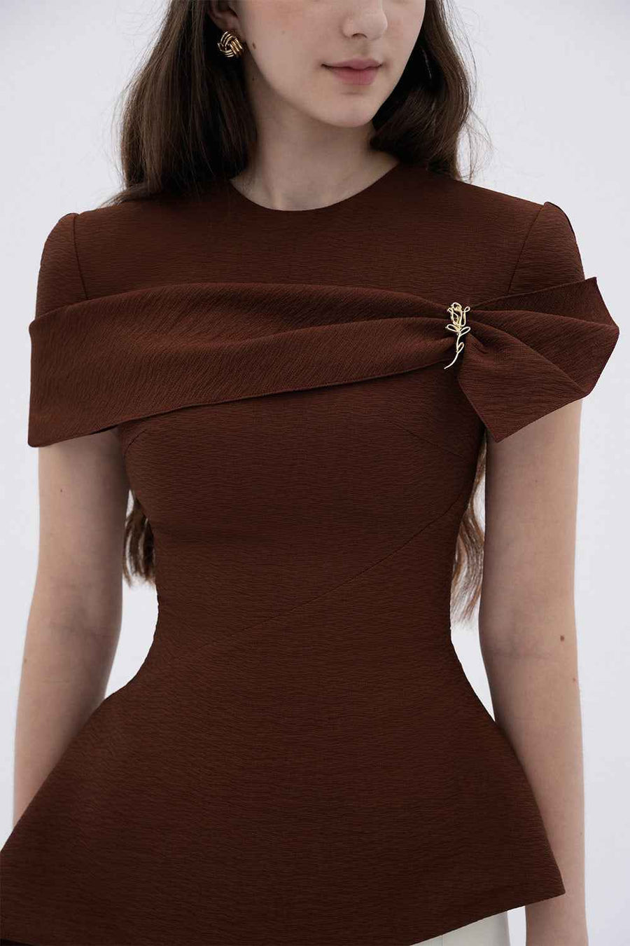 Sienna Peplum Asymmetric Sleeved Raw Fabric Top