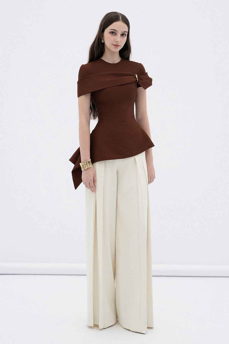 Sienna Peplum Asymmetric Sleeved Raw Fabric Top