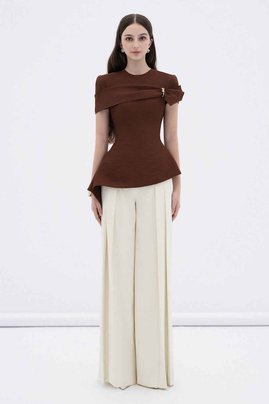 Sienna Peplum Asymmetric Sleeved Raw Fabric Top