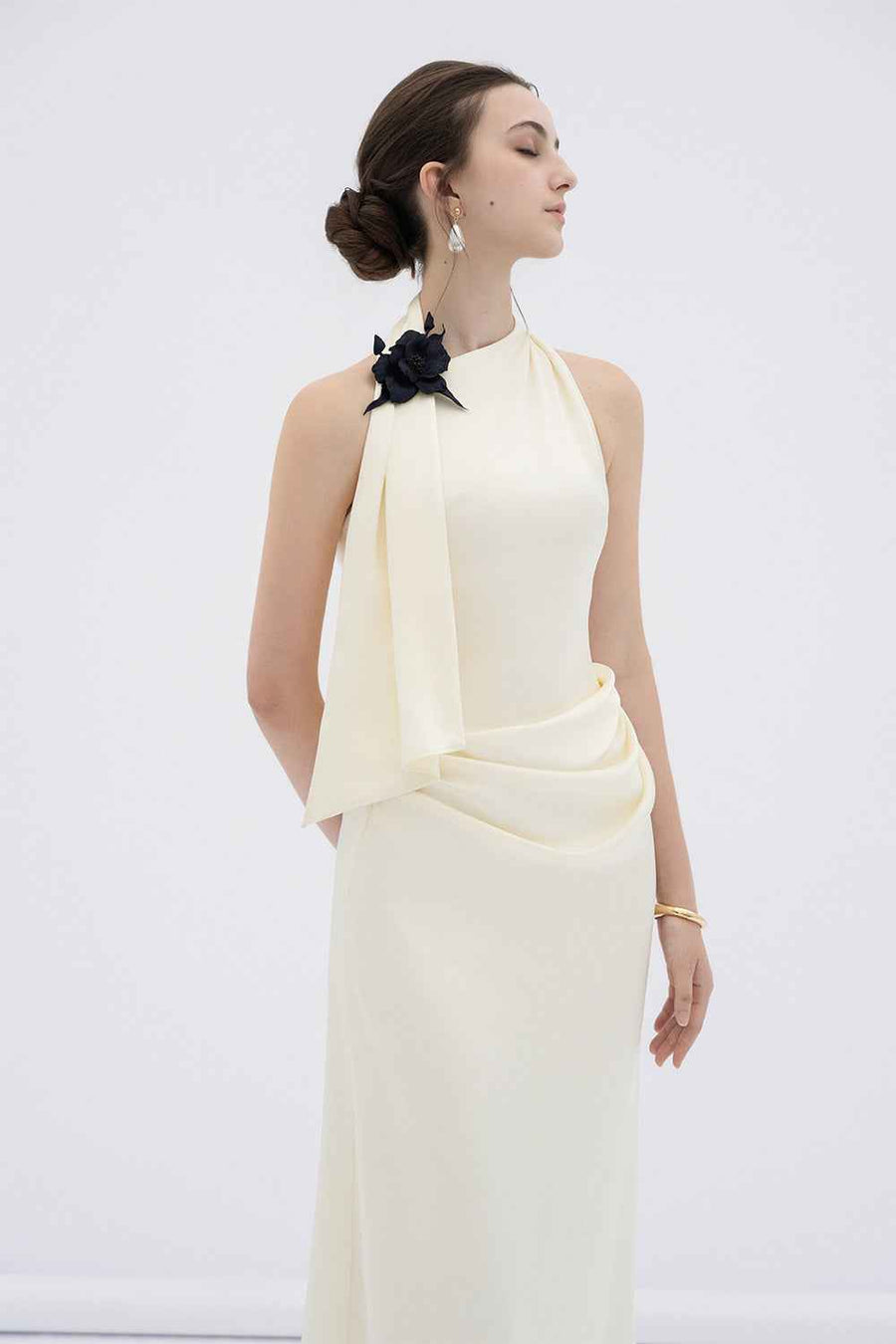 Brie Sheath Scarf Neck Silk Blend Midi Dress