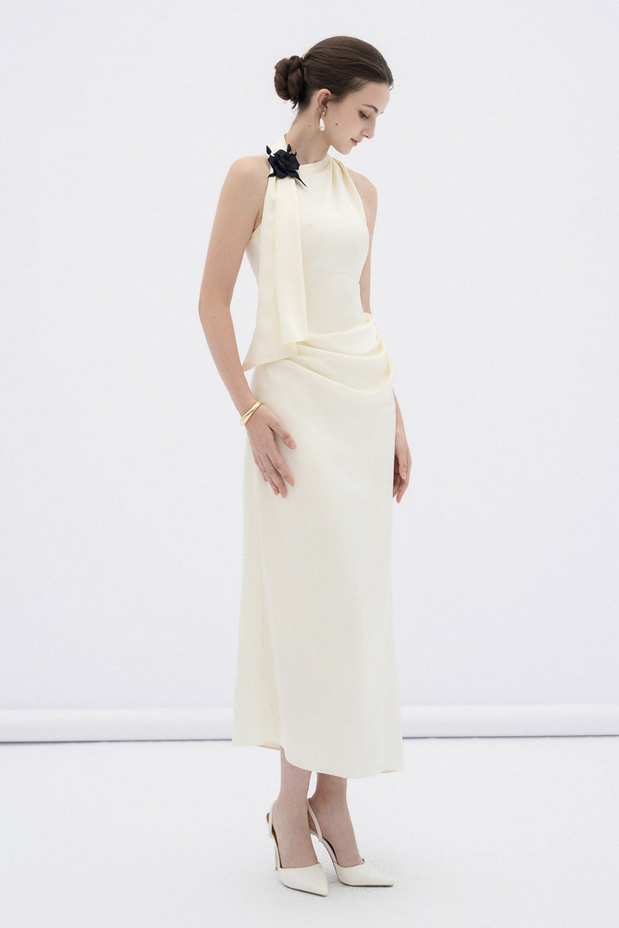Brie Sheath Scarf Neck Silk Blend Midi Dress 5