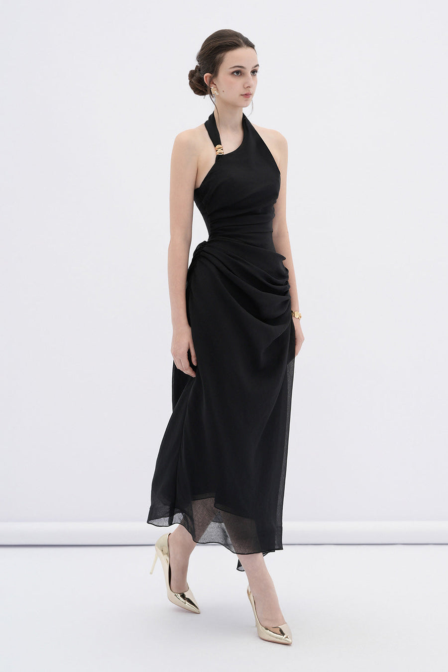 Elowen A-line Halter Neck Linen Midi Dress 10