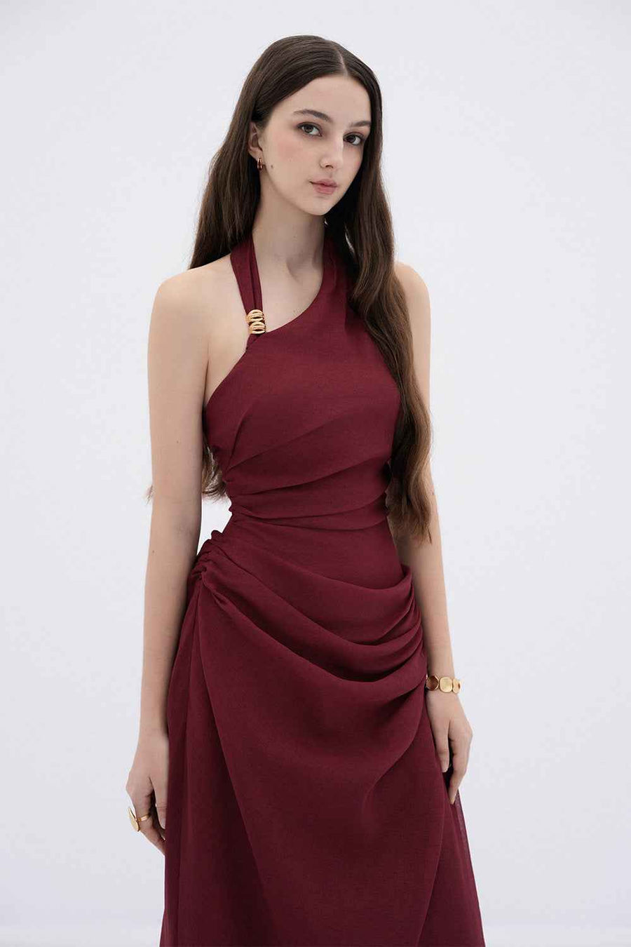 Elowen A-line Halter Neck Linen Midi Dress