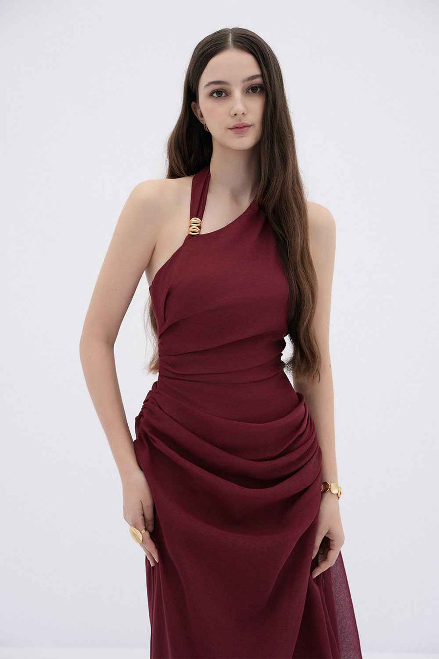 Elowen A-line Halter Neck Linen Midi Dress