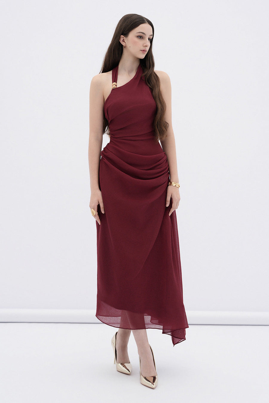 Elowen A-line Halter Neck Linen Midi Dress 6