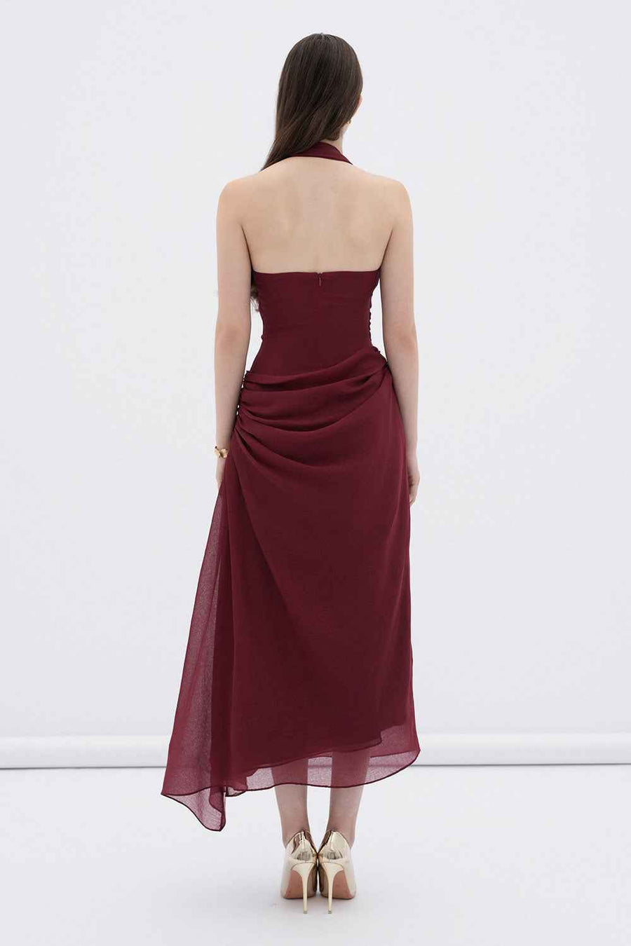 Elowen A-line Halter Neck Linen Midi Dress