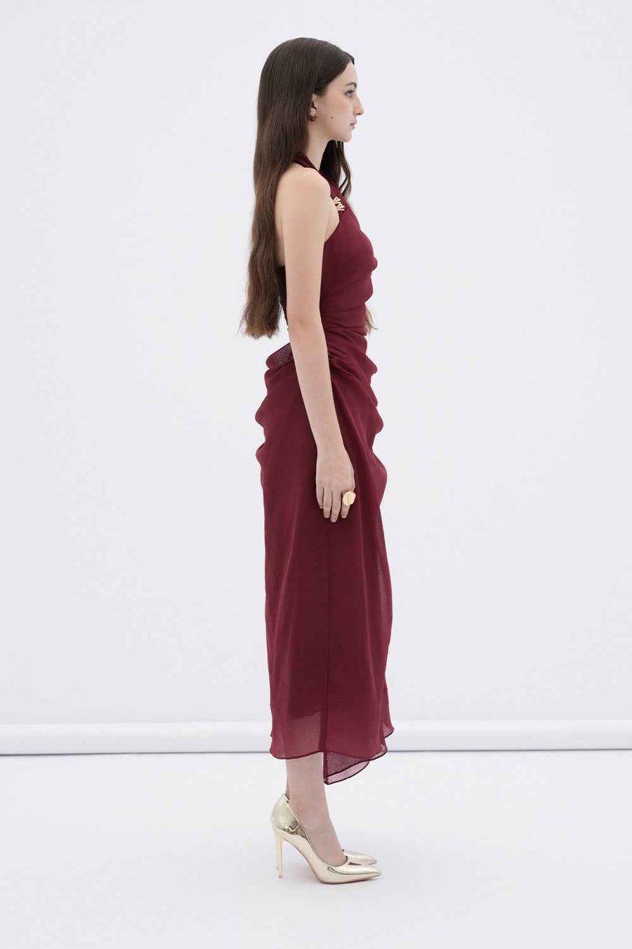 Elowen A-line Halter Neck Linen Midi Dress