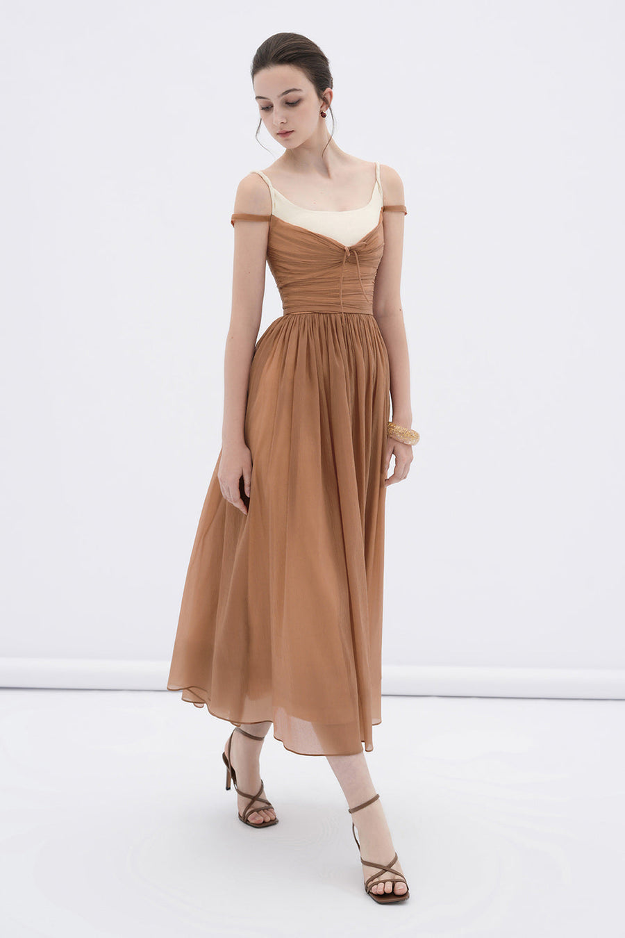 Cornish A-line Cold Shoulder Sleeved Voile Midi Dress 5