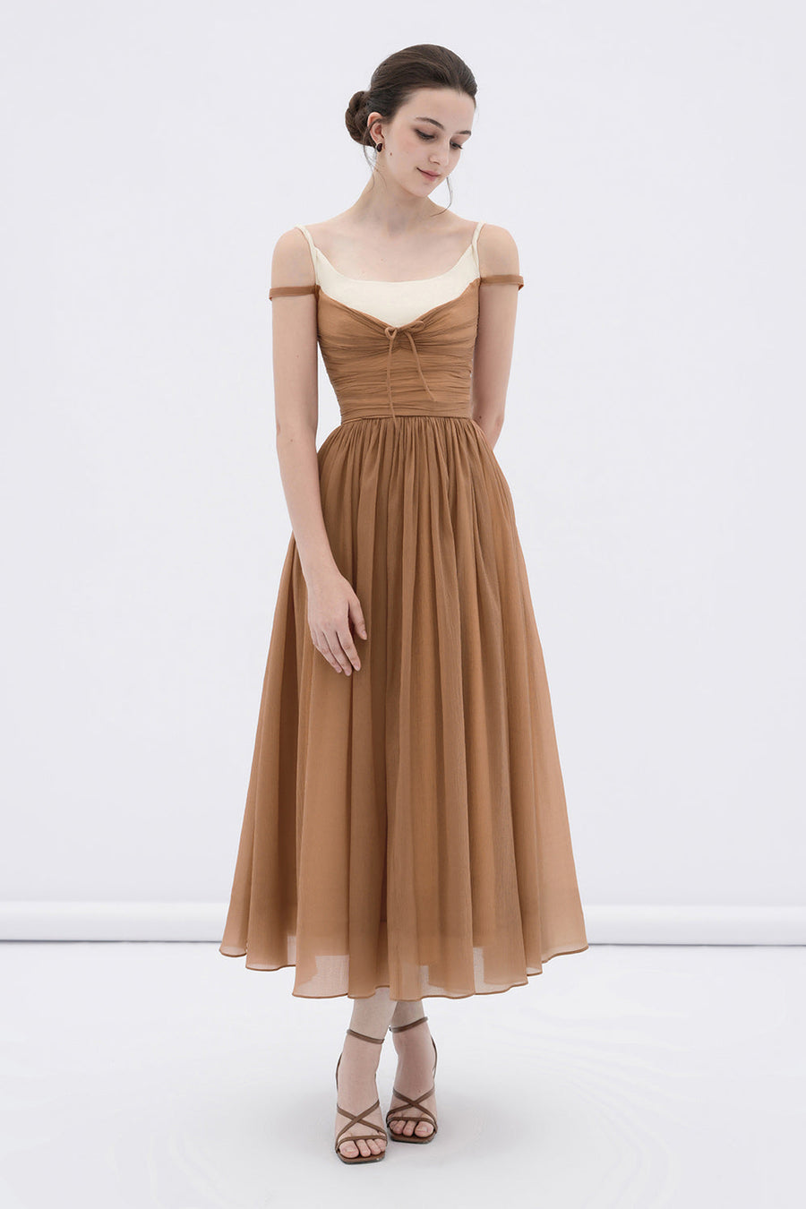 Cornish A-line Cold Shoulder Sleeved Voile Midi Dress 4