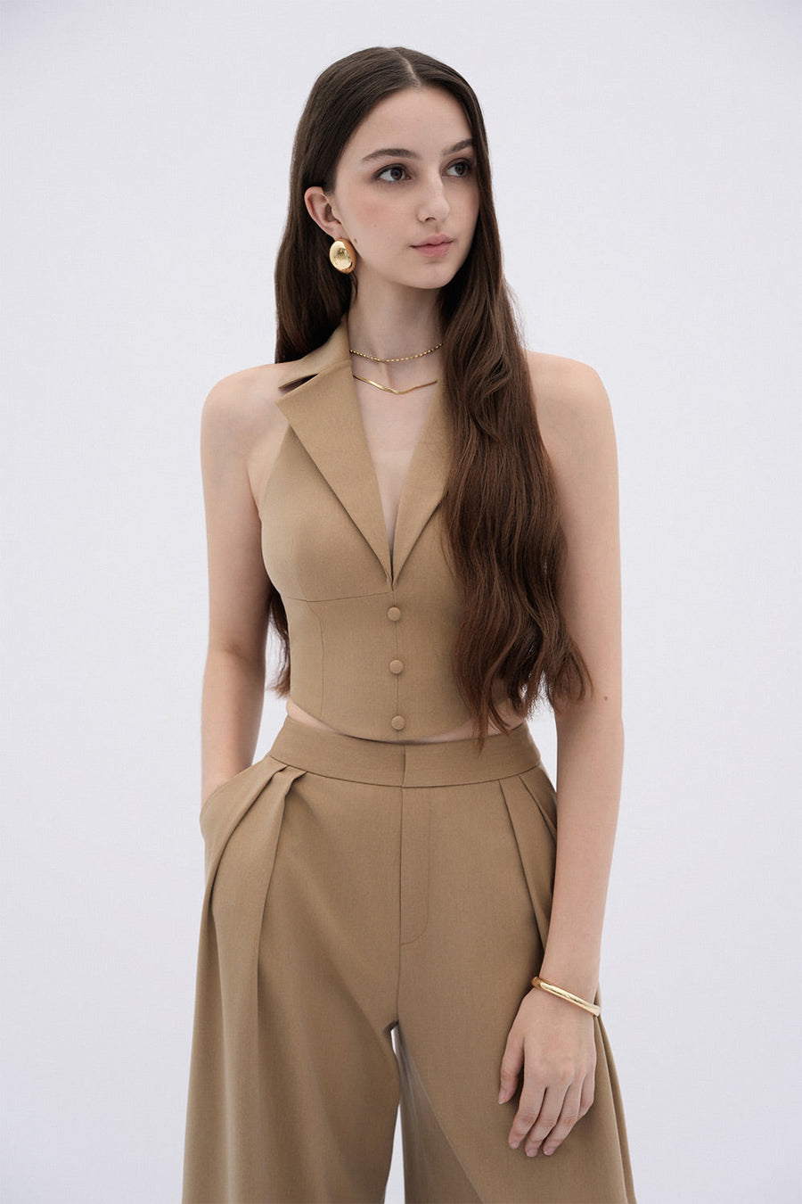 Stella Straight Wide Leg Khaki Floor Length Pants 3