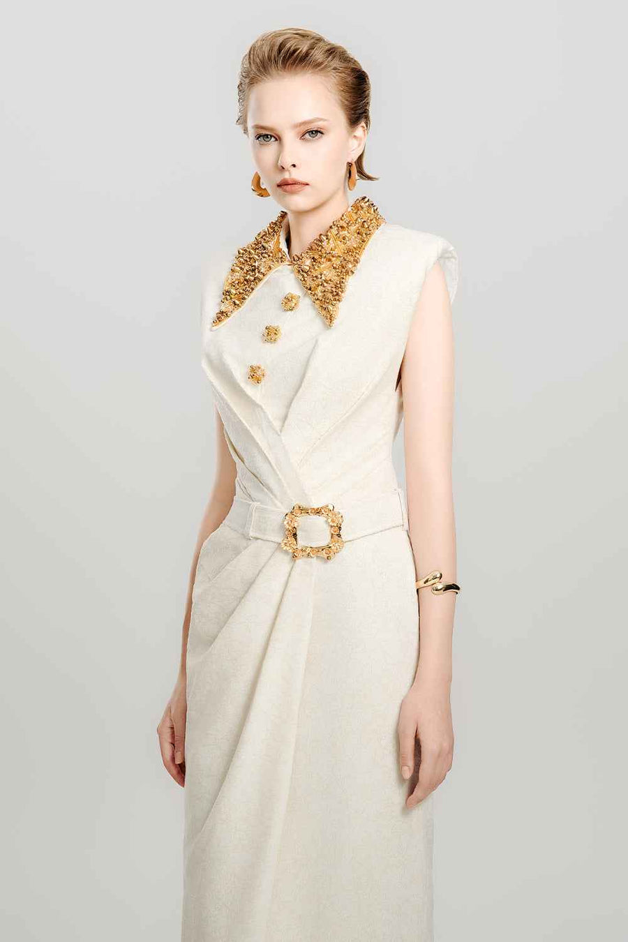 Ivory Crown Pegged Contrasting Collar Fleece Midi Dress