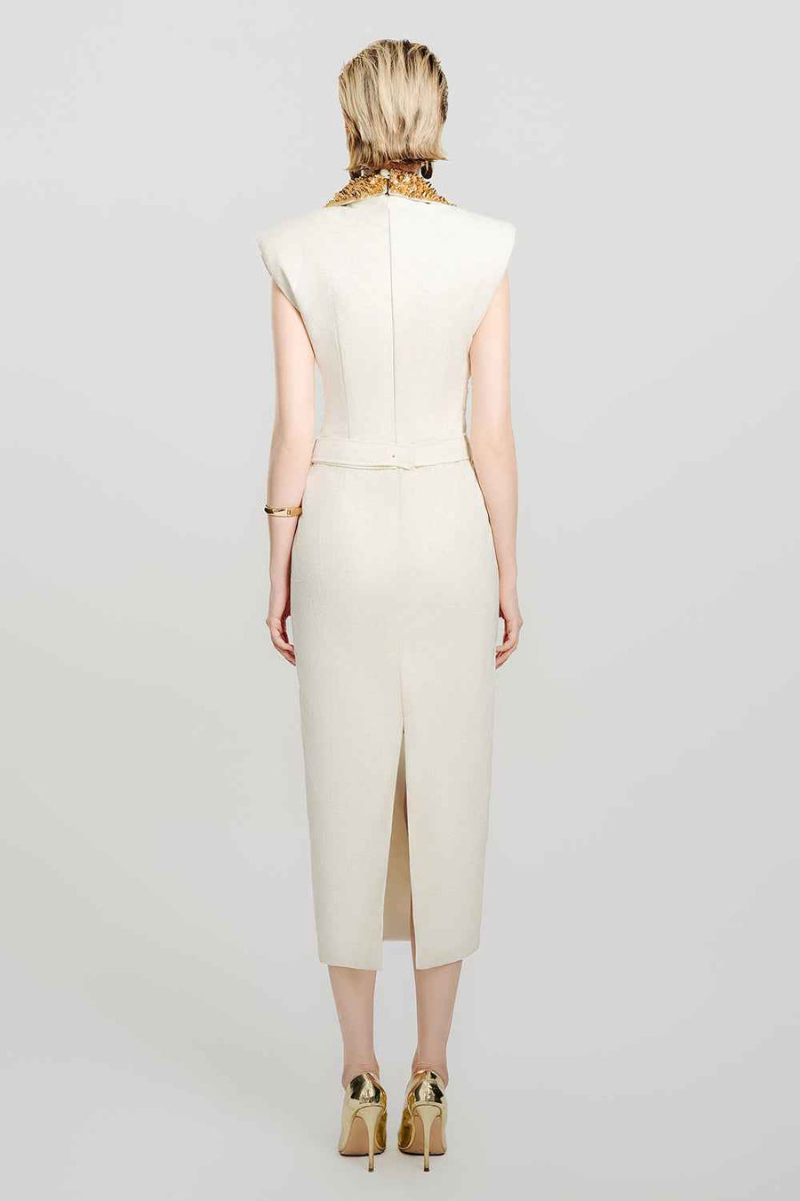 Ivory Crown Pegged Contrasting Collar Fleece Midi Dress