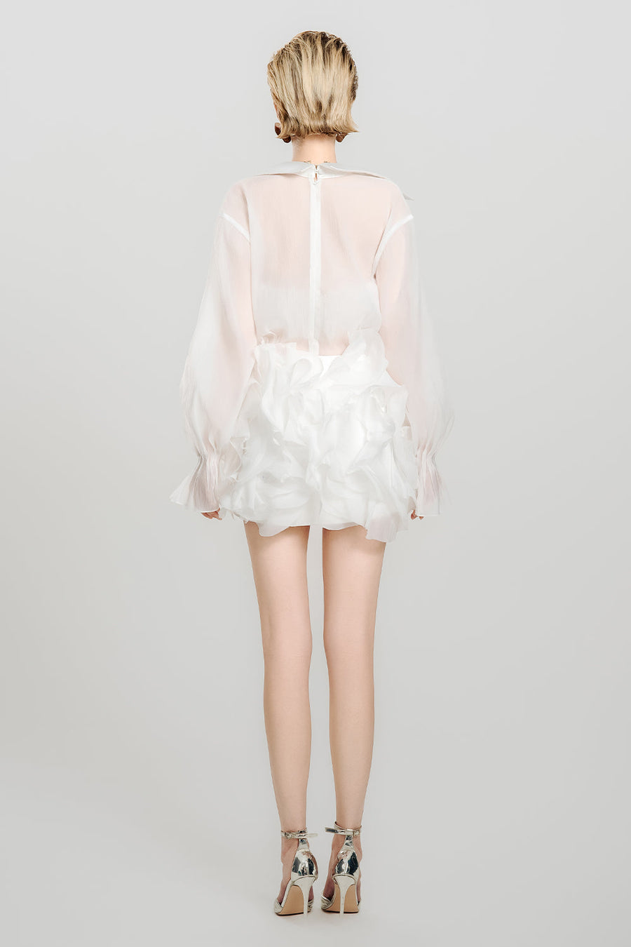 White Bloom Blouson Sheer Chiffon Mini Set 4