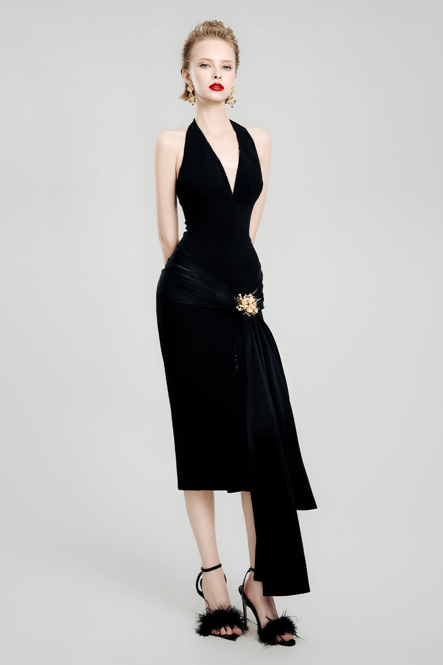 Black Flame Sarong Halter Neck Cotton Voile Midi Dress 5
