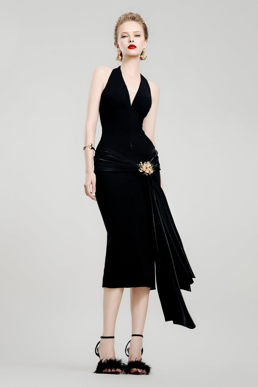 Black Flame Sarong Halter Neck Cotton Voile Midi Dress 7