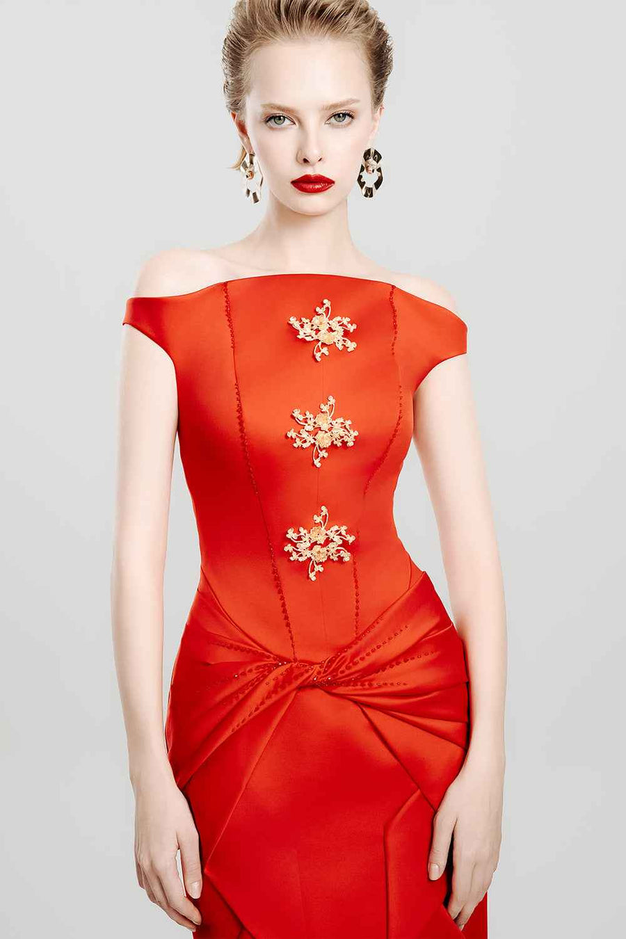 Crimson Grace Sheath Twisted Satin Midi Dress