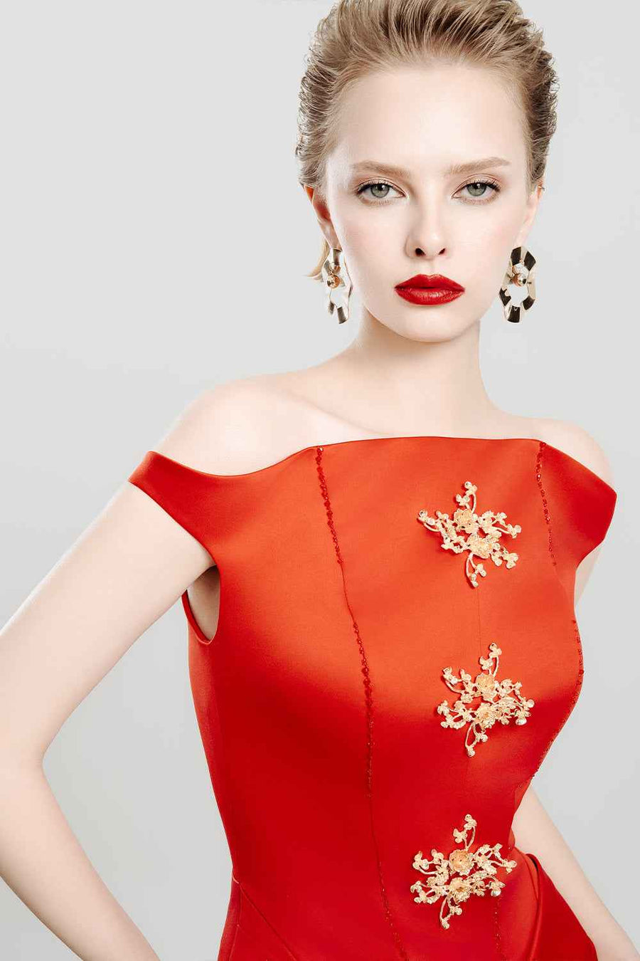 Crimson Grace Sheath Twisted Satin Midi Dress