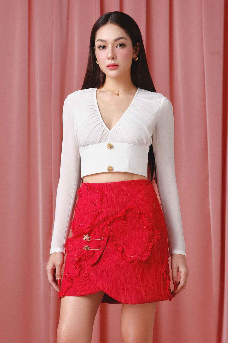 Brilliant Blossom A-line V-Neck Tweed Mini Set