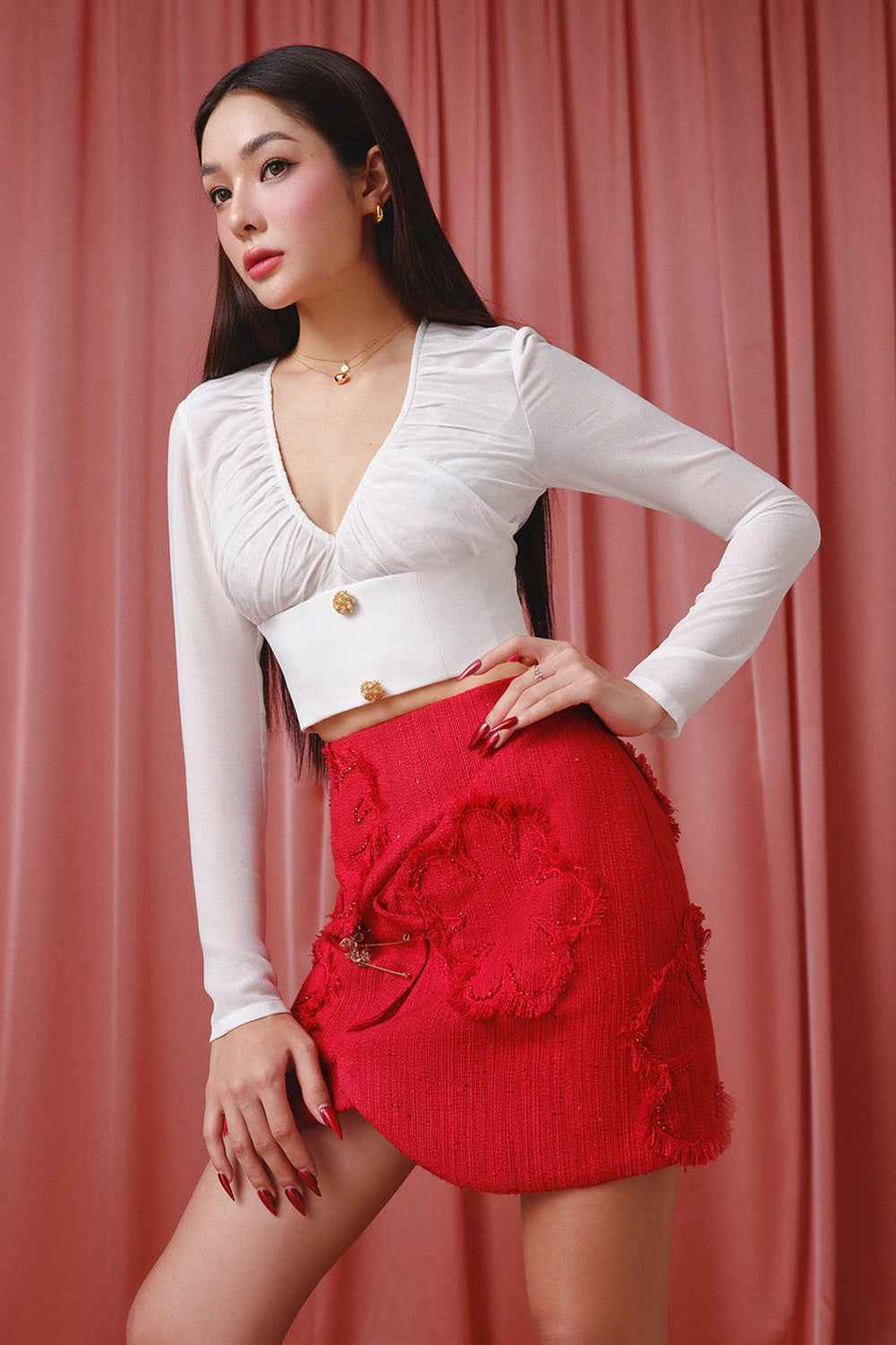 Brilliant Blossom A-line V-Neck Tweed Mini Set