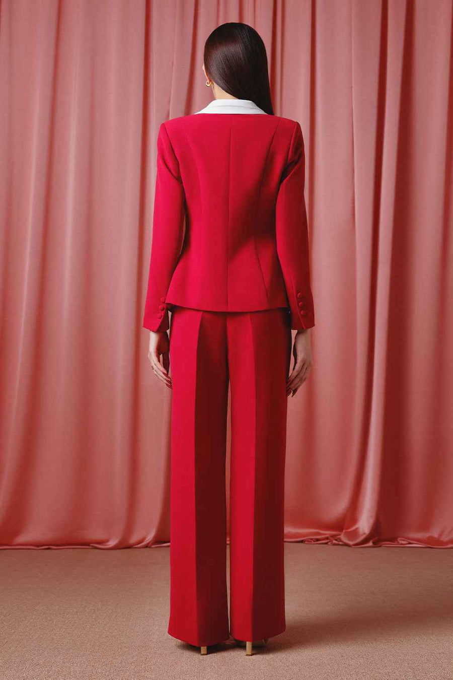 Crimson Power Sheath Contrasting Collar Silk Long Length Set