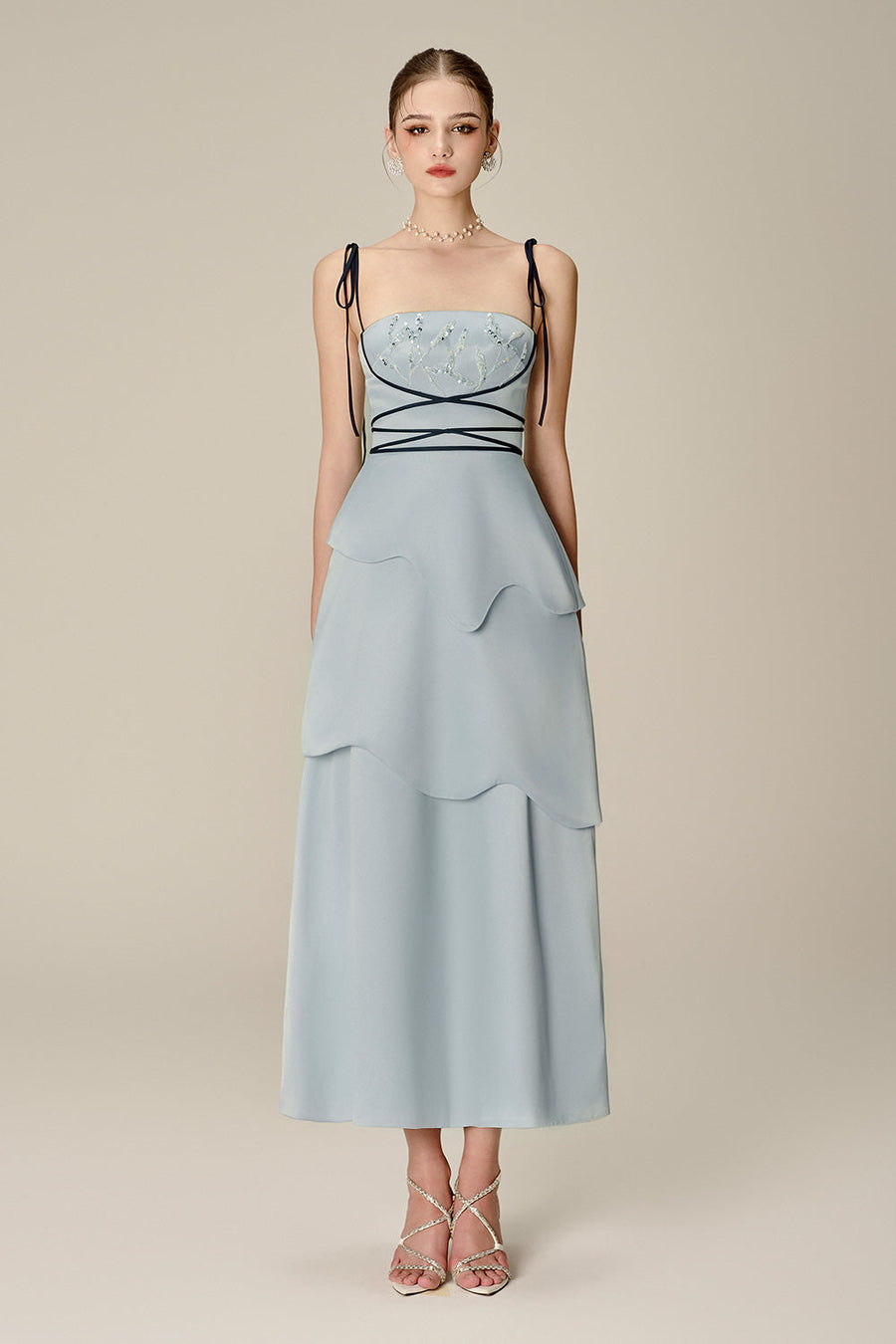 Doris Layered Square Neck Taffeta Midi Dress Midi Dress NHAT VY