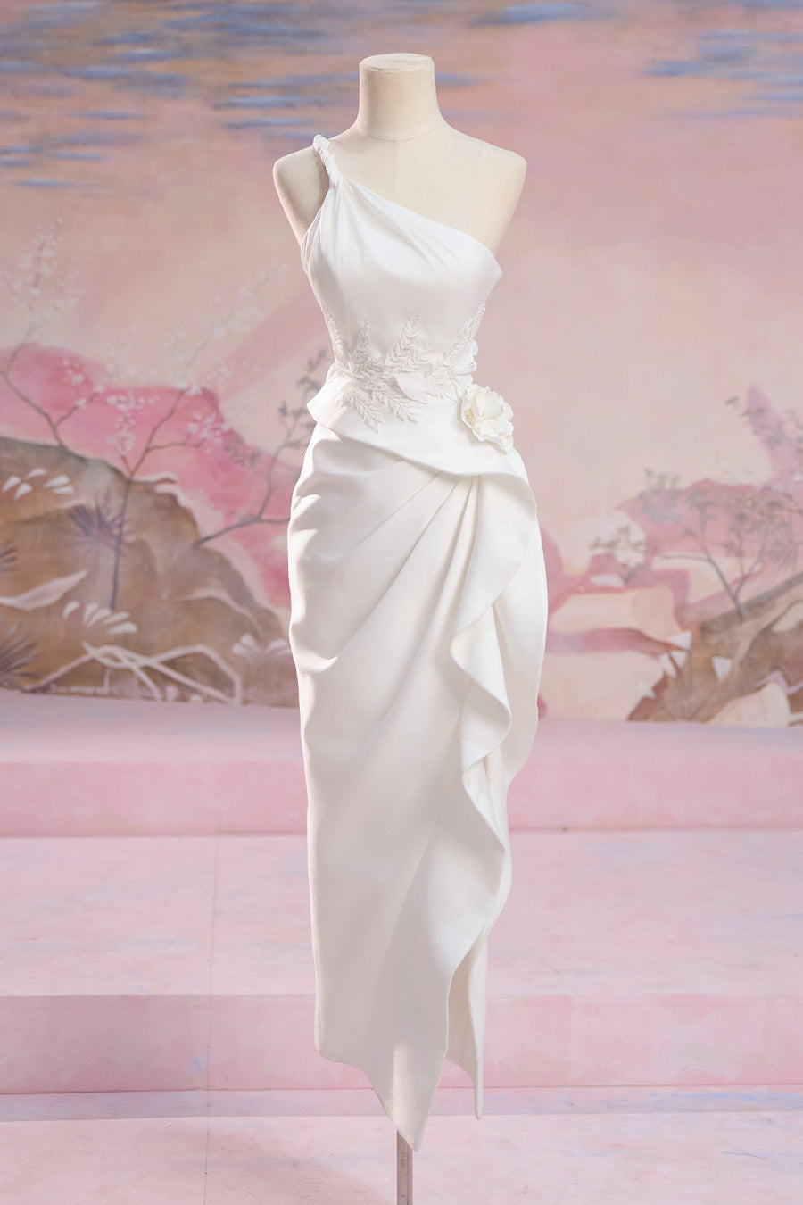 Calliope Slit One Shoulder Silk Midi Dress Midi Dress Angeletta