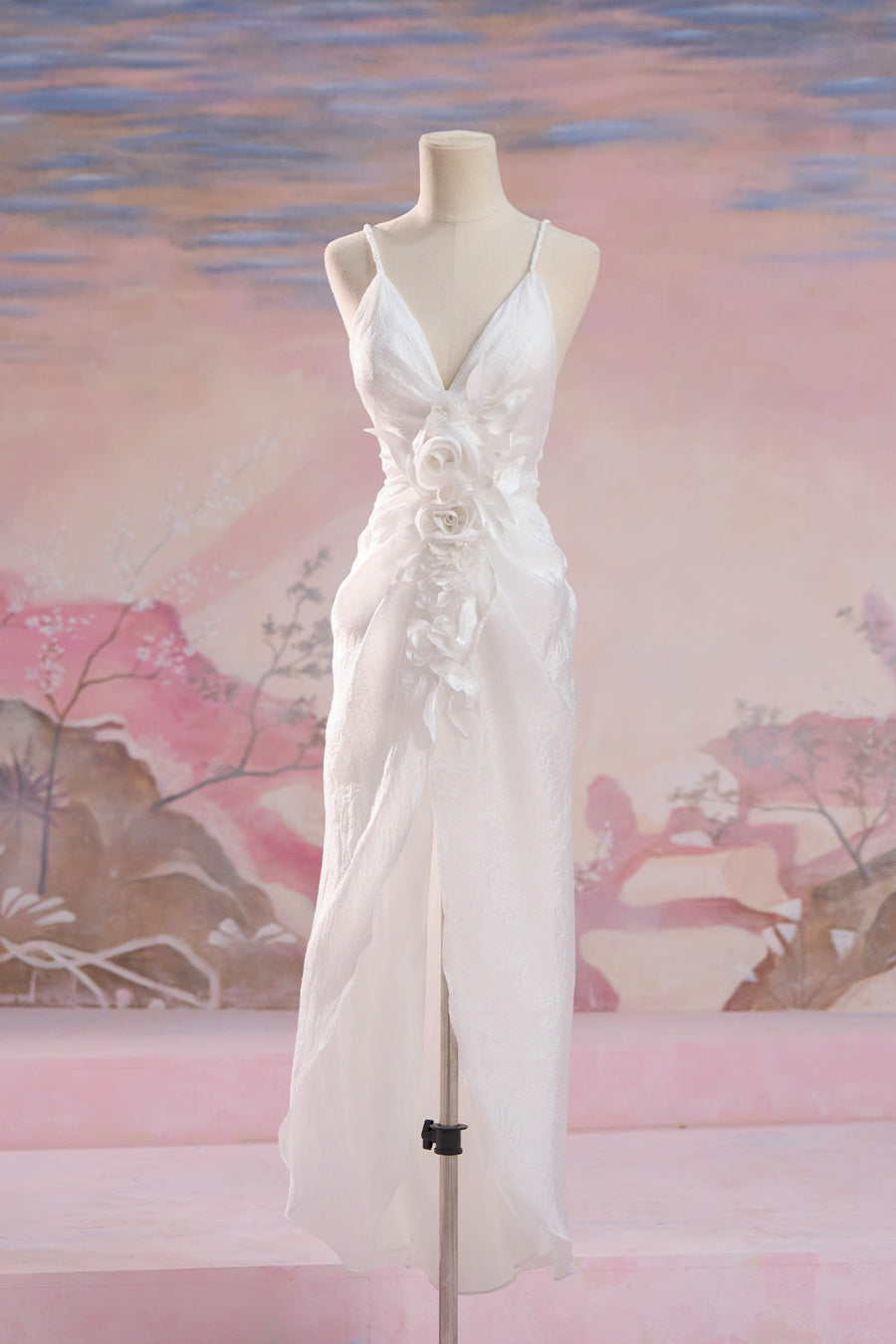 Chloe Slit Plunge Neck Silk Midi Dress Midi Dress Angeletta