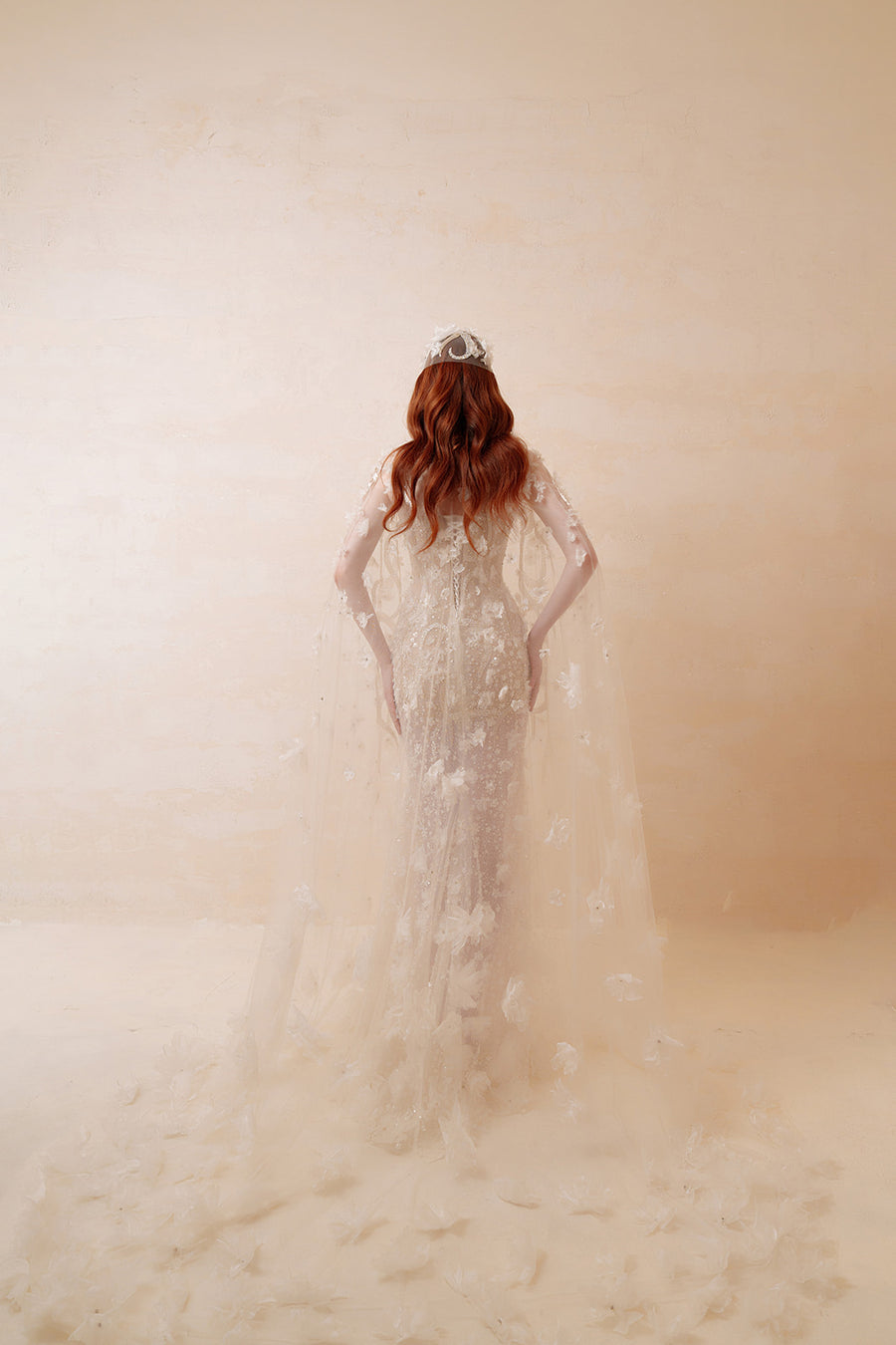 Gilded Glamour Beaded Mermaid Gown - Sculptural Cascading Sleeves & Sweep Train - Champagne Formal Dress Evening Gowns ressalina2