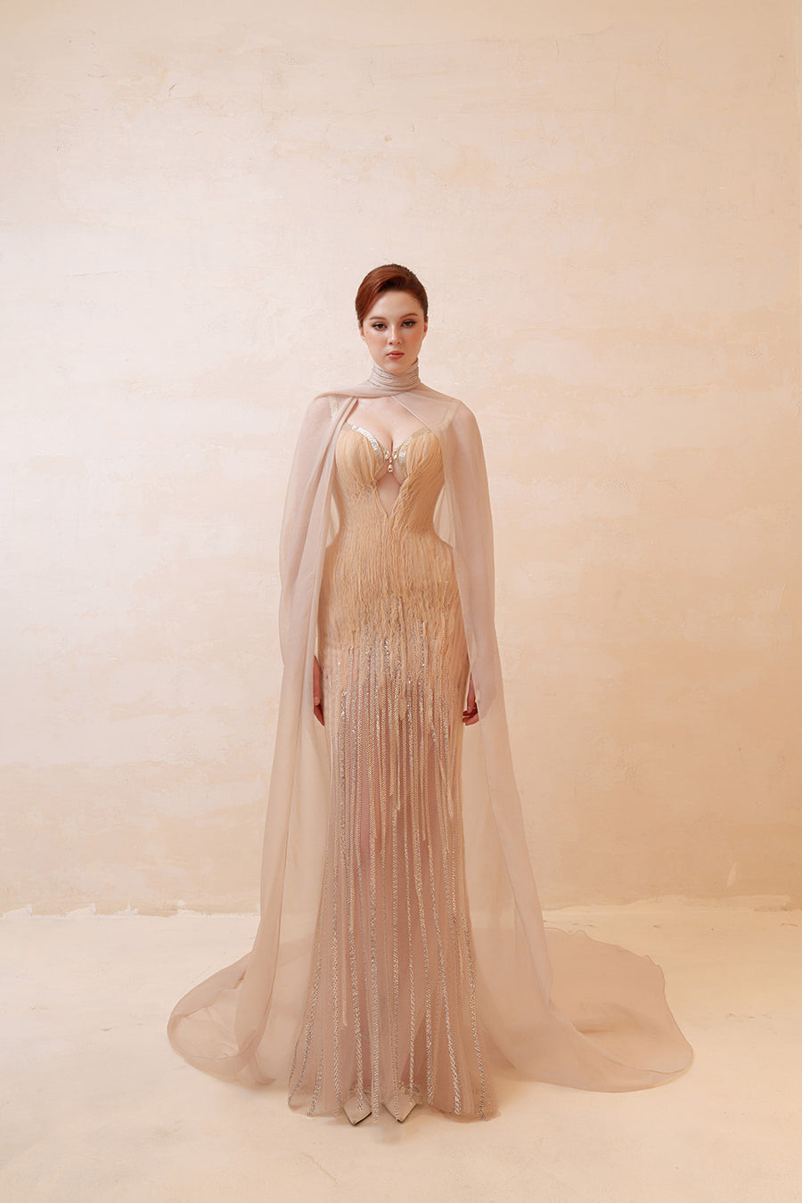 Rose Gold Radiance Sequin Mermaid Gown - Deep V-Neck Formal Dress for Prom & Gala CAPE Dresses ressalina2
