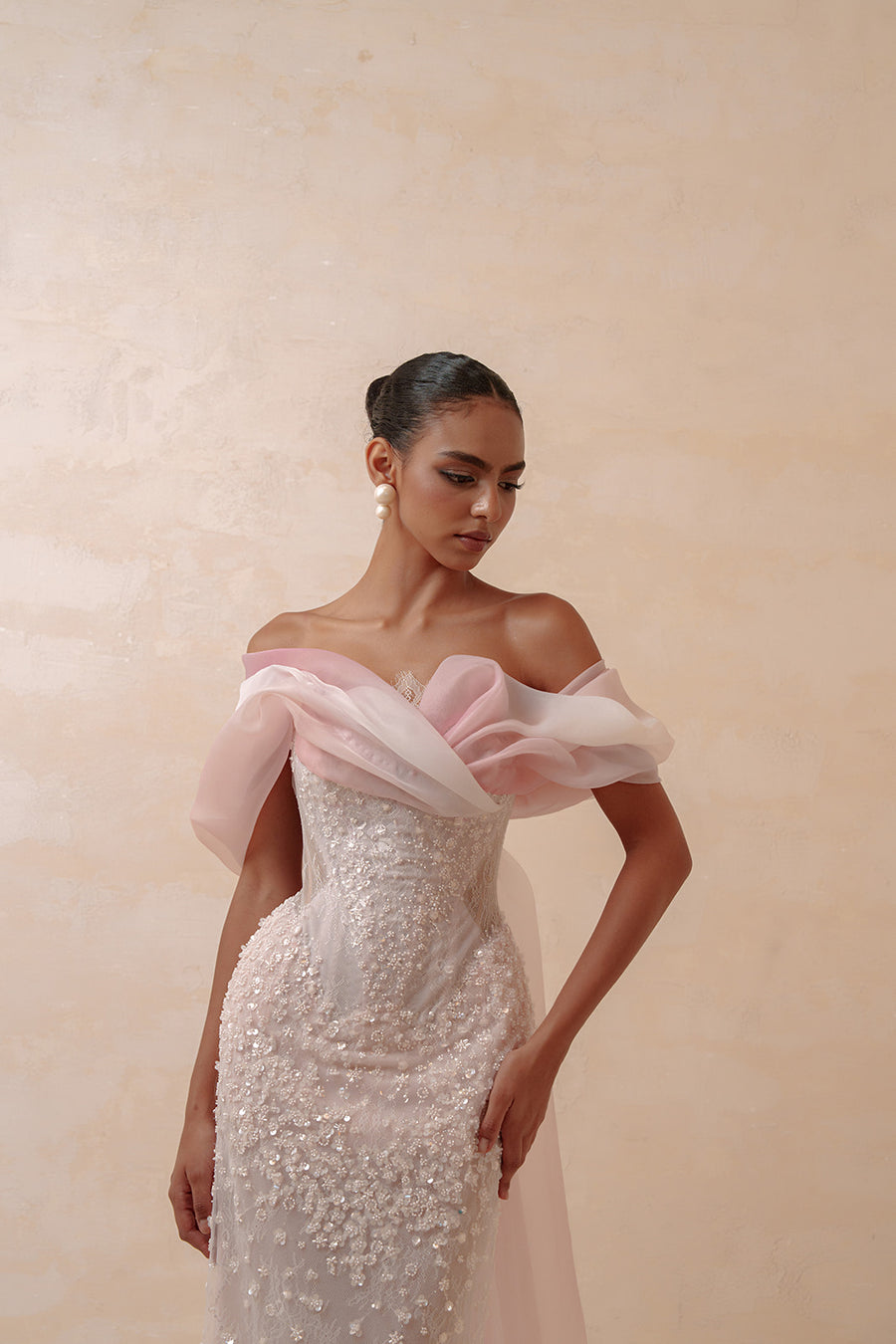 Champagne Sequin V-Neck Mermaid Gown - Gold Beaded Formal Prom & Gala Dress Evening Gowns RESSALINA