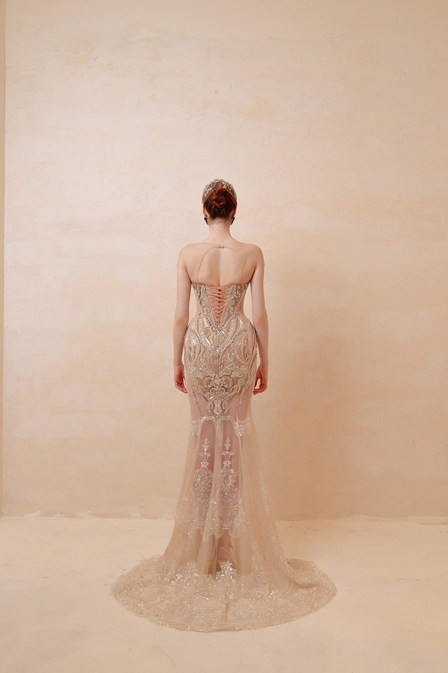 Blushing Petals Beaded Mermaid Gown - Champagne Formal Dress with Pink Floral Hip Detail & Sweep Train Formal Dresses ressalina2