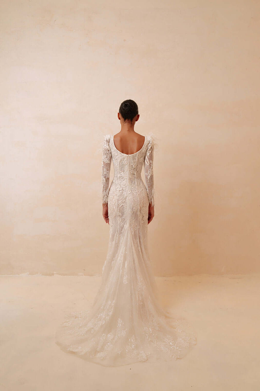 French Lace Feather Sleeve Wedding Gown - Square Neck Modest Bridal Dress |ressalina Wedding & Bridal Dresses ressalina2