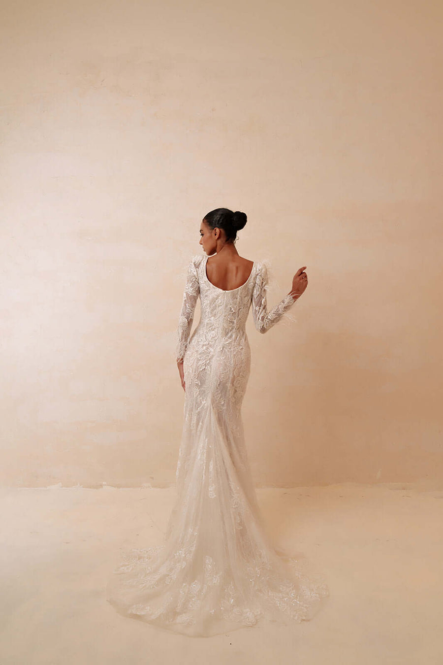 French Lace Feather Sleeve Wedding Gown - Square Neck Modest Bridal Dress |ressalina Wedding & Bridal Dresses ressalina2