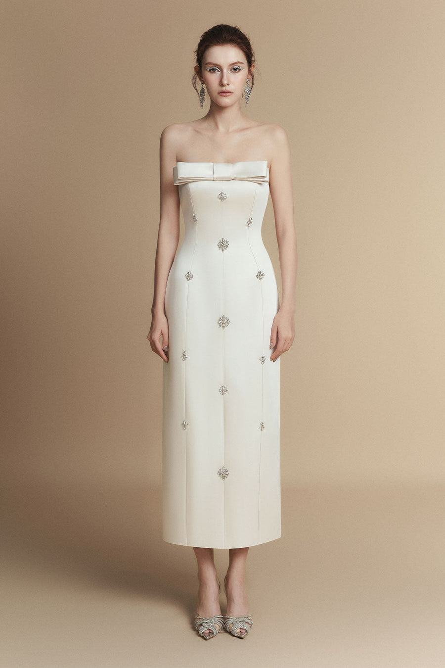 Serena Sheath Straight Across Neck Taffeta Midi Dress Midi Dress LAMORIS