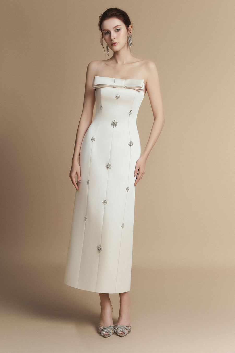 Serena Sheath Straight Across Neck Taffeta Midi Dress Midi Dress LAMORIS