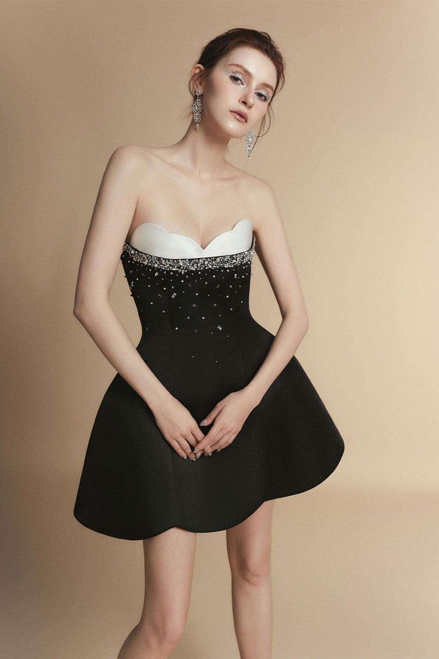 Ella Fit and Flare Semi-Heart Neck Taffeta Mini Dress Mini Dress LAMORIS